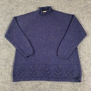 VTG Stefano International Sweater Womens Large Blue‎ Mock Neck Floral Retro 90s